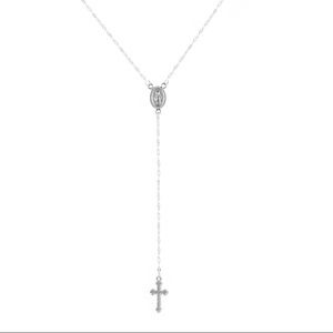 Silver Rosary Necklace | Dainty Cross Pendant | New